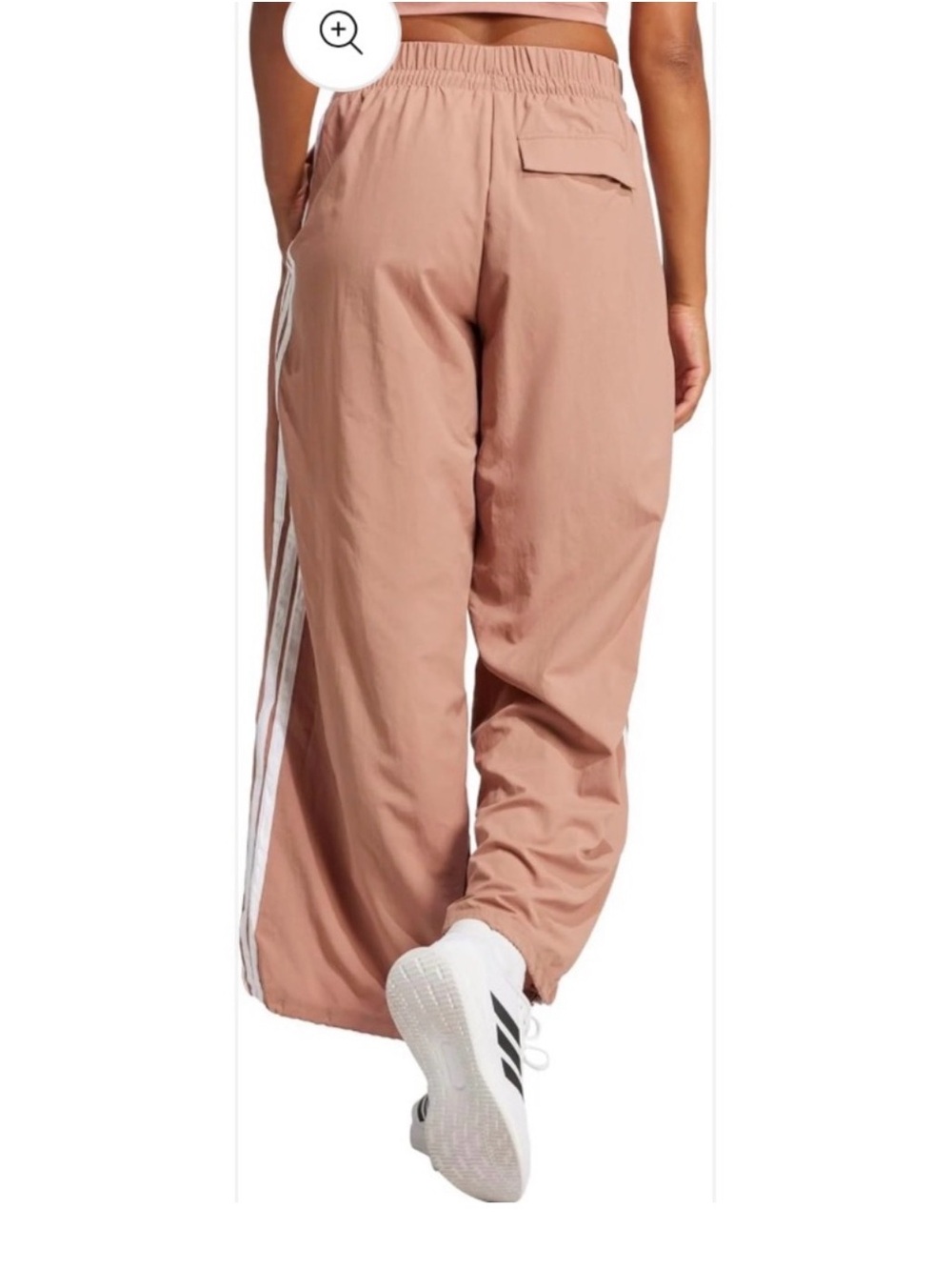 adidas Dusty Rose Wide-Leg Track Pants with White Stripes - Picture 2 of 4